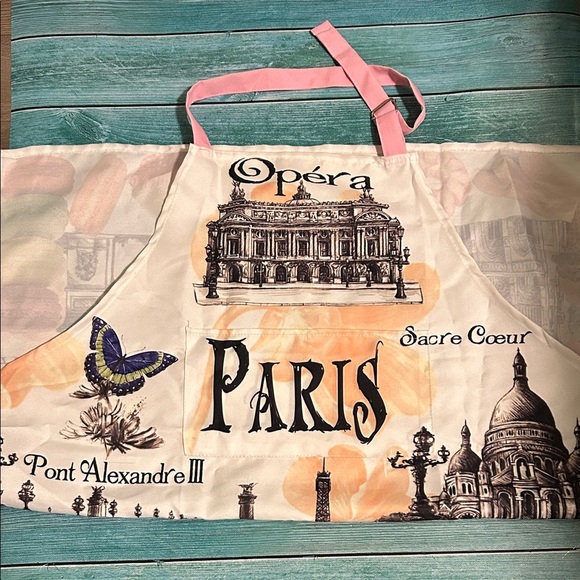 Paris Themed Apron with Pink Straps - Picture 2 of 3